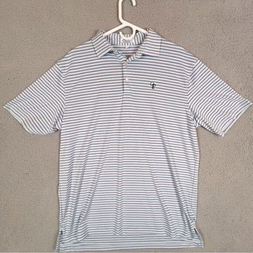 PETER MILLAR MENS POLO SHIRT LIGHT BLUE WITH STRIPES SIZE L